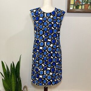 Women’s Ladies Blue White Black Circle Spiral Design Sleeveless Dress Size 6